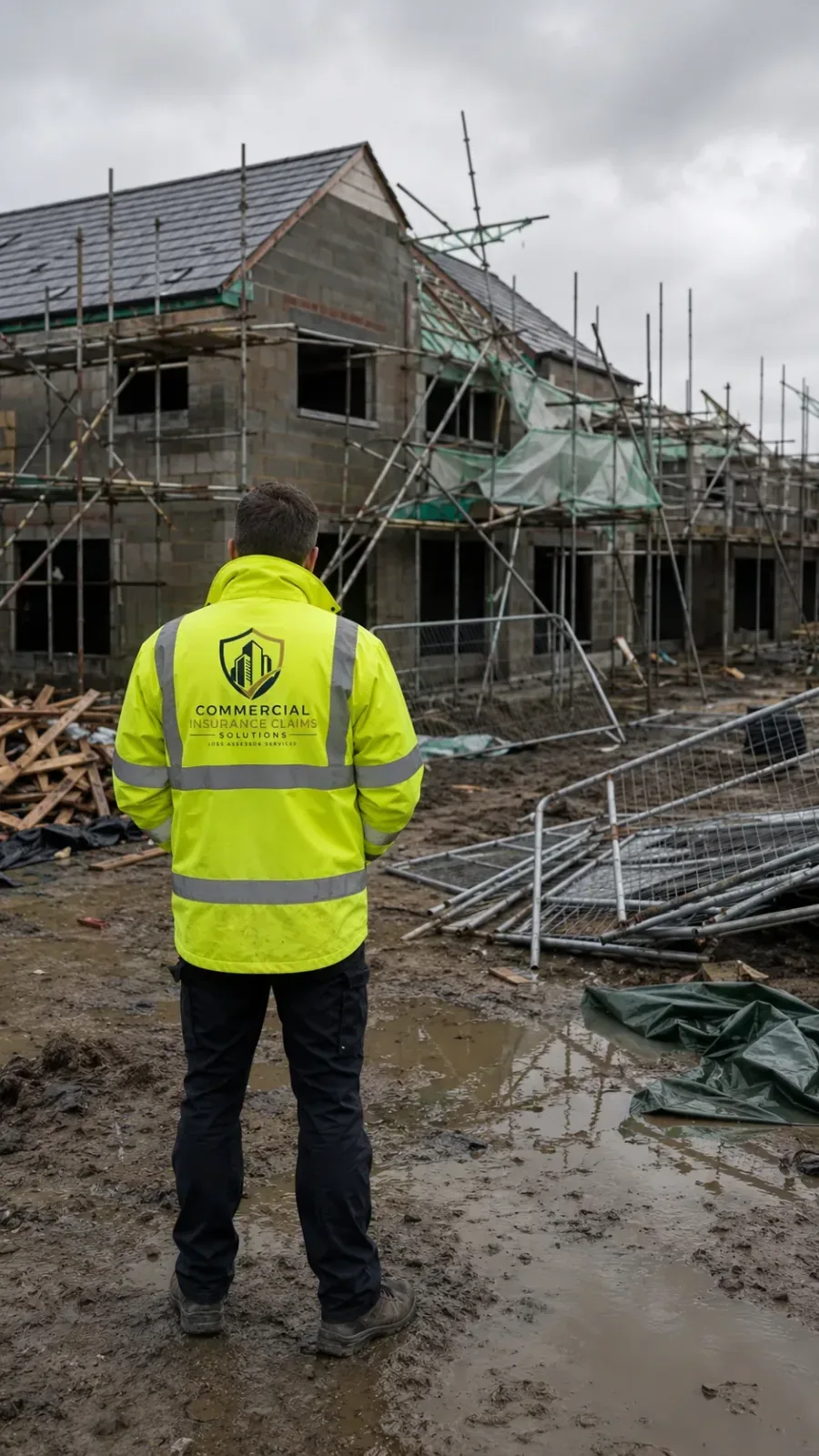 Loss assessor inspecting structural cracking from subsidence at a commercial premises