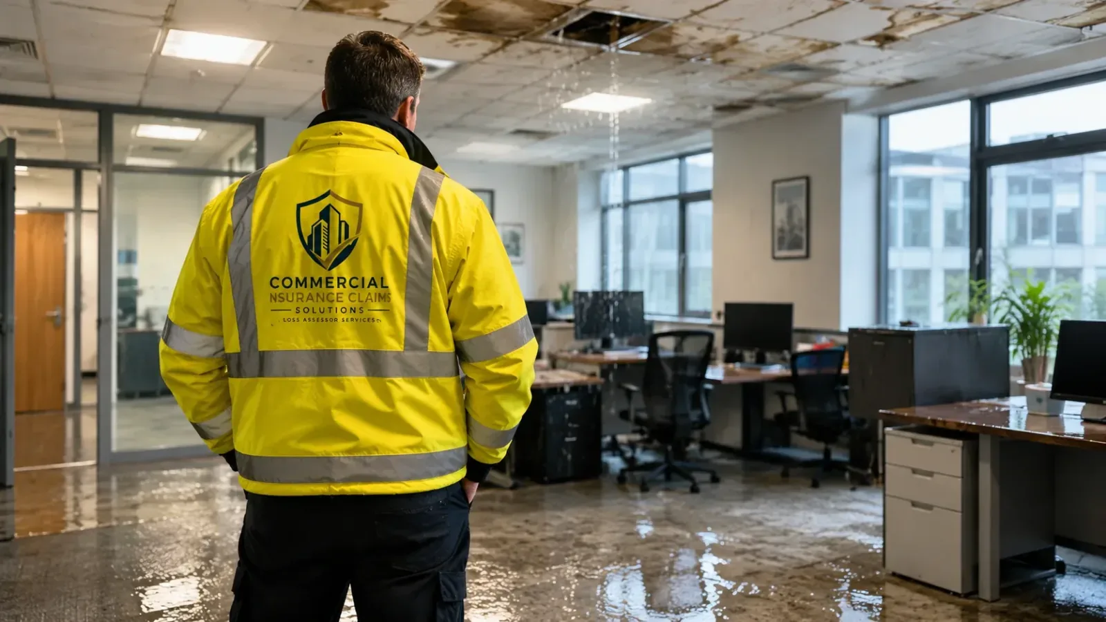 Fire-damaged pub and restaurant interior being assessed for an insurance claim in Dublin