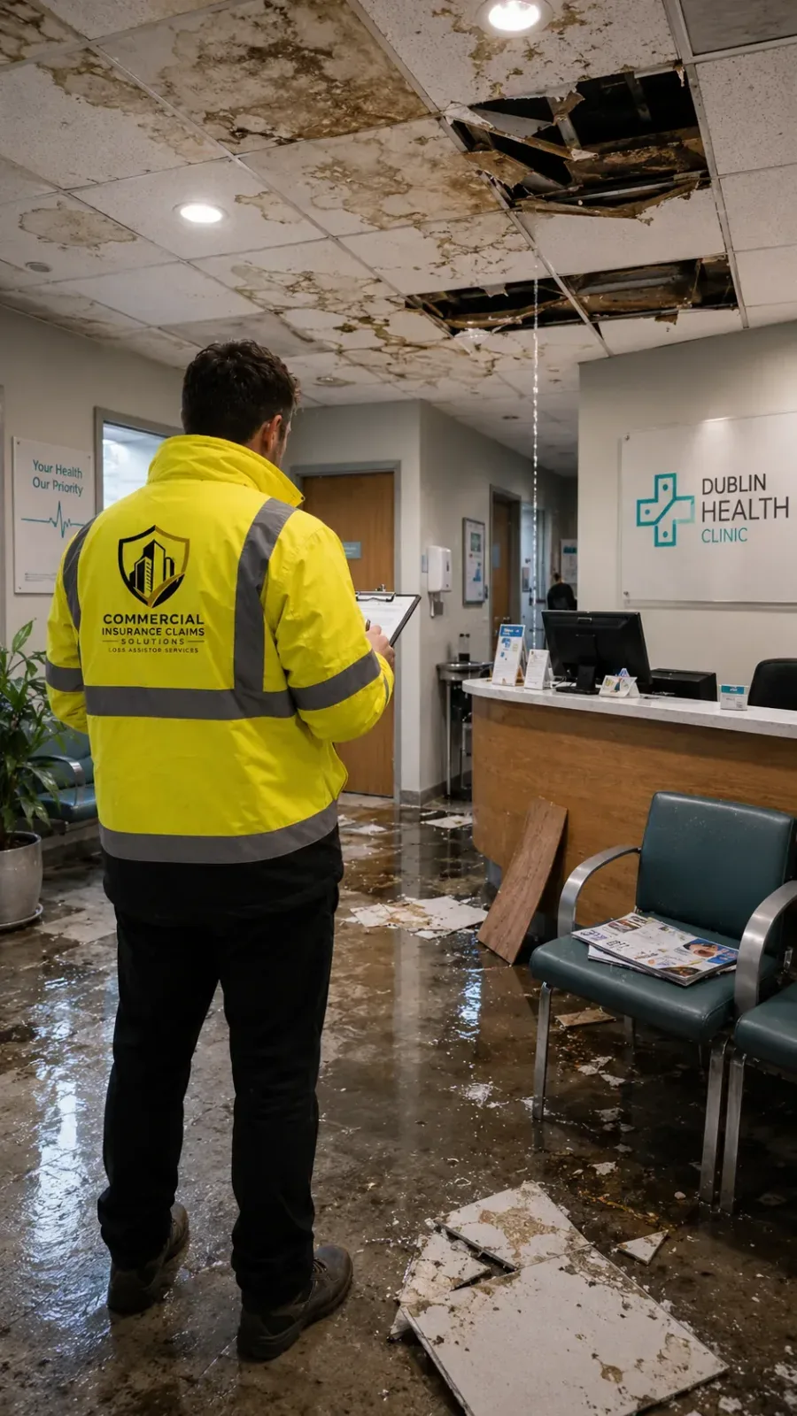 Commercial premises closed for drying and reinstatement after water damage